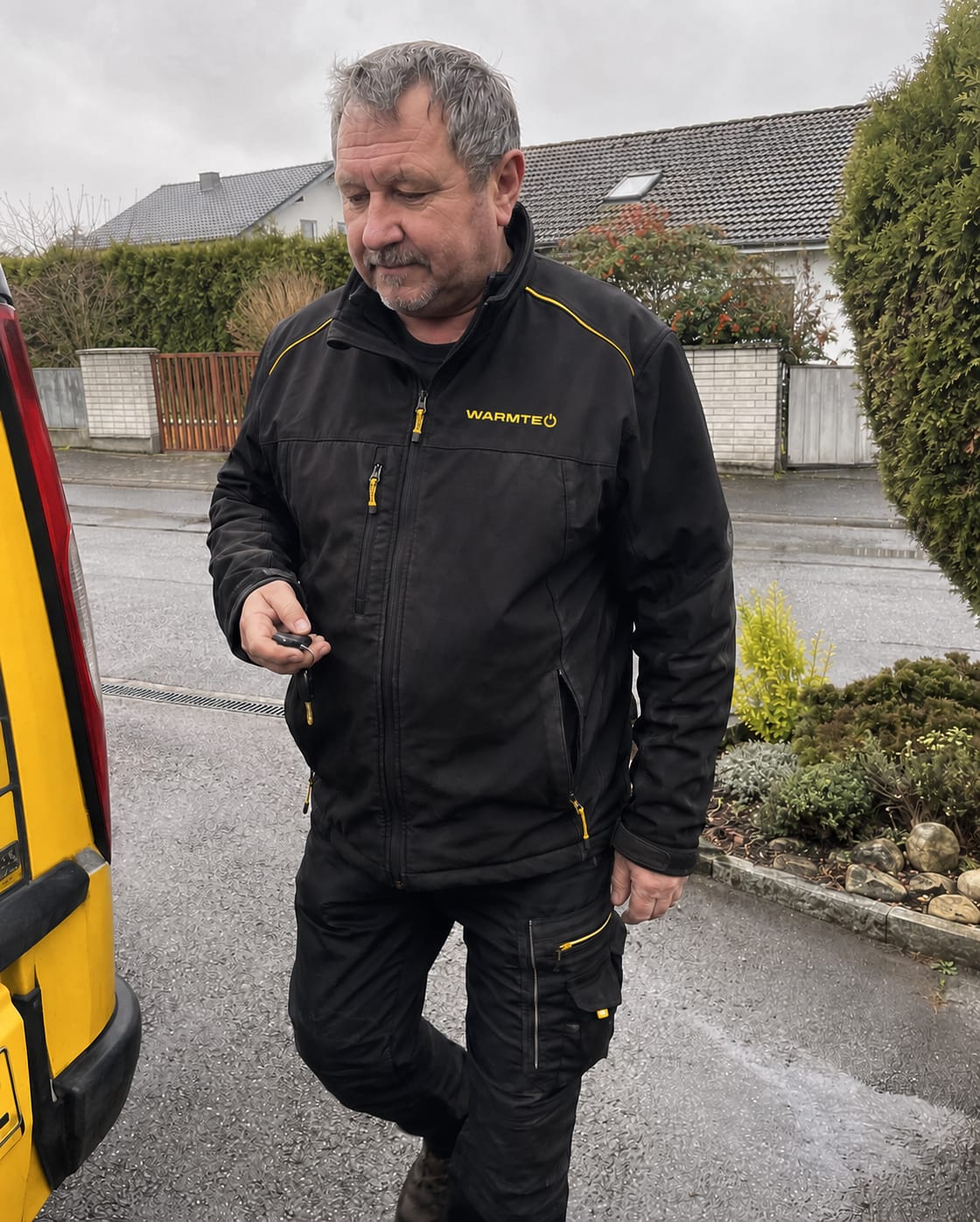 Radek Procházka, servisní technik Warmteo, přichází ke služebnímu vozu
